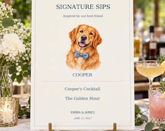Custom Pet Portrait Wedding Bar Decal Set, Personalized Signature Drink Menu, Dog or Cat