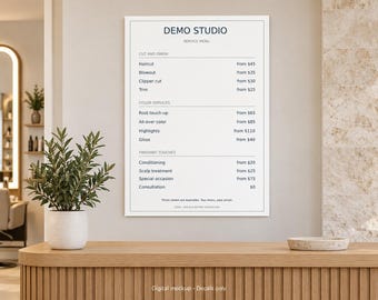 Personalized Salon Service Menu Decal, Printed Vinyl Price List, 18 x 24 or 24 x 36 Inches