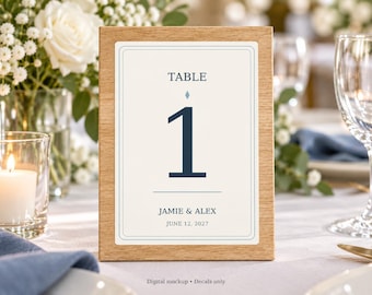 Wedding Table Number Decals, 10 or 20 Tables, Two Stickers Per Number, Personalized Blue Hour Ivory Vinyl, Decals Only