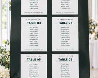 Printed Wedding Seating Chart Decal Panels, Custom Guest Names, 8 x 10 Inch Table Lists