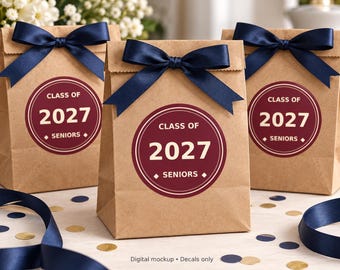Class of 2027 Senior Sticker Pack, 3 Inch Round Graduation Labels, 25, 50 or 100, Personalized Class Year