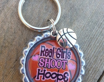 Girls Basketball Keychain Or Zipperpull - Real Girls Shoot Hoops