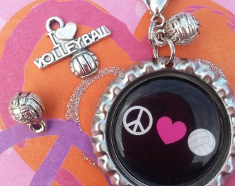 Volleyball Zipperpull or Keychain - Peace Love Volleyball