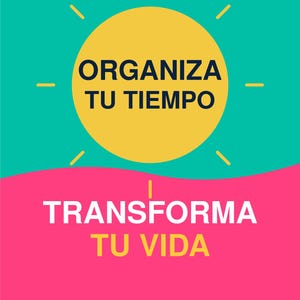 Puede incluir: Una portada de libro con la mitad superior color verde azulado y la inferior rosa. Un gráfico de sol amarillo en el centro con el texto "ORGANIZA TU TIEMPO". Arriba dice "NO SE TRATA DE TENER MÁS TIEMPO, SINO DE VIVIR CON INTENCIÓN." Abajo, "TRANSFORMA TU VIDA" y "Uka Green".