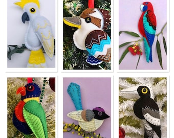 Six PDF Pattern Bundle ~ Australian Bird Series DIY hand embroidered felt plush ornaments  Instant Download