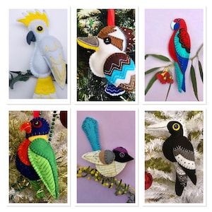 Six PDF Pattern Bundle ~ Australian Bird Series DIY hand embroidered felt plush ornaments  Instant Download