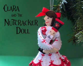 Clara och Nötknäppardockan ~ 4:e i Nötknäpparserien PDF-mönster för en handbroderad filtplyschdekoration - Direktnedladdning
