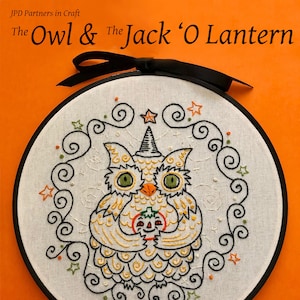 The Owl & The Jack &#39;O Lantern Pattern-a PDF embroidery pattern. In partnership with Johanna Parker Design, as part of JDP Partners in Craft