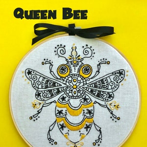 Queen Bee  ~ an Original, Hand Embroidery PDF Pattern INSTANT DOWNLOAD