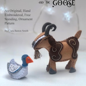 The Billy Goat & The Goose ~  PDF Nativity pattern Hand Embroidery Instant Download, DIY Embroidered Felt Free-Standing Nativity