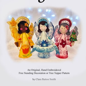 Angels ~ PDF Angel Decoration or Tree Topper pattern Hand Embroidery Instant Download, DIY Embroidered Felt Free-Standing