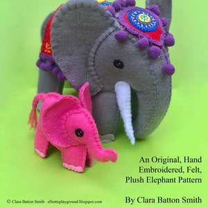 Elephant ~ a PDF Pattern for a hand embroidered felt Elephant DIY Ornament, small or large Plush Toy Instant Download
