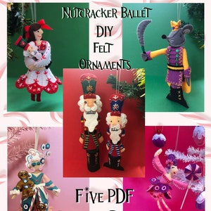 5 PDF Pattern Bundle ~ Nutcracker Ballet Series DIY Embroidered Felt Ornament Patterns Instant Download
