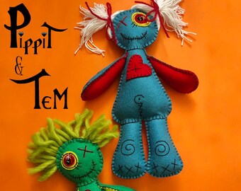 Pippit and Tem ~ a PDF soft, felt toy Pattern, cuddle monster doll Instant Download, DIY Felt Doll Pattern