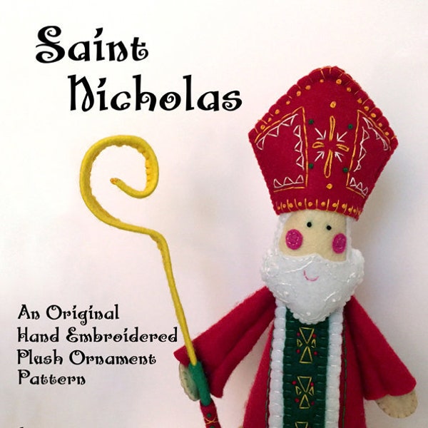 St Nicholas ~  a PDF pattern, hand embroidered felt St Nicholas ornament and free standing decoration, DIY Embroidered Christmas Felt Art