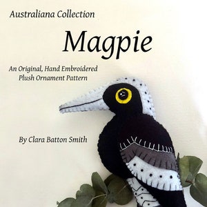 MAGPIE ~ a PDF pattern for a hand embroidered felt plush ornament Instant Download