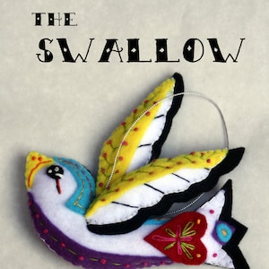 The Swallow ~ a PDF pattern for a hand embroidered felt bird ornament Instant Download, DIY Ornament