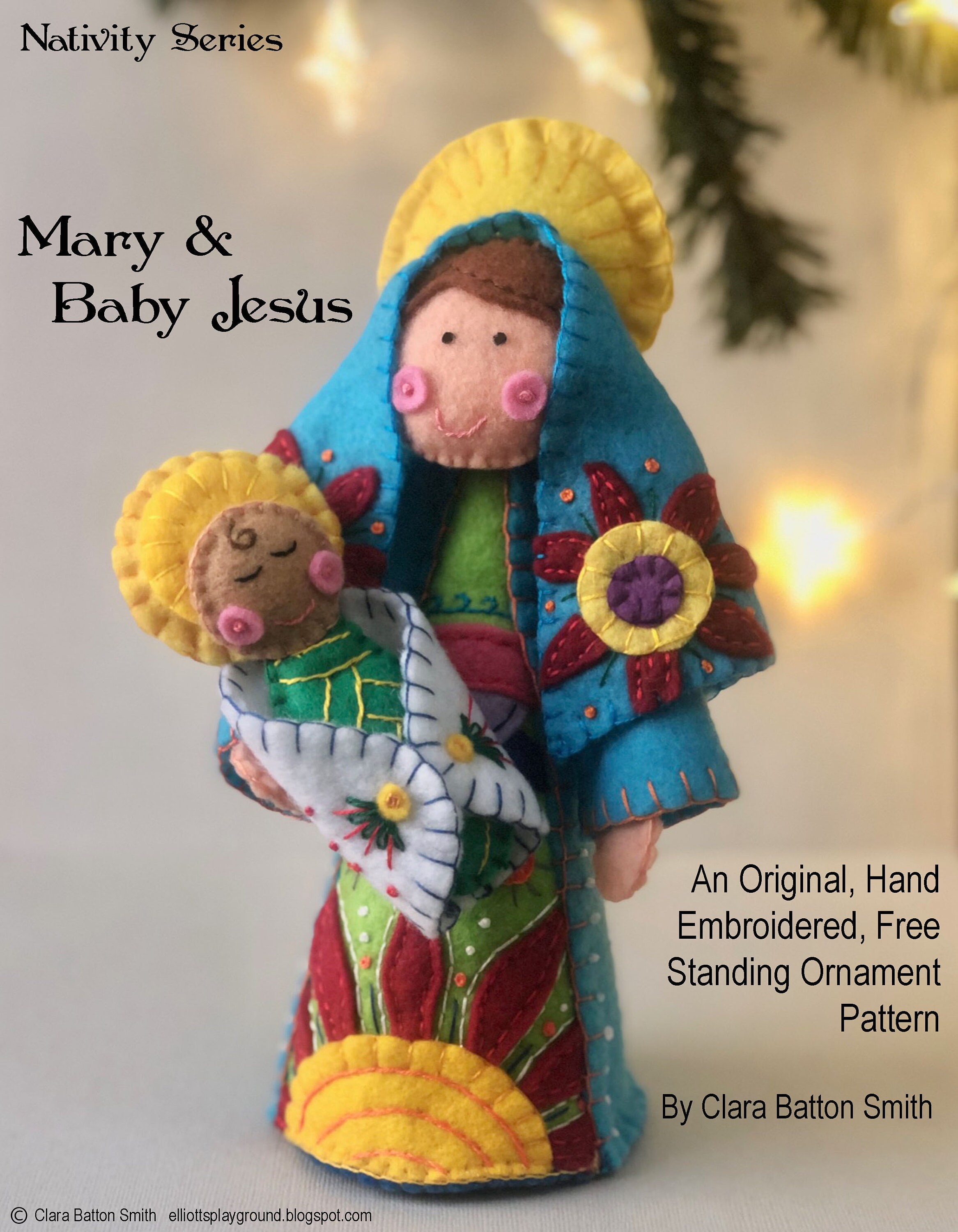 Mary & Baby Jesus - PDF Nativity pattern Hand Embroidery Instant Download, DIY Embroidered Felt Free-Standing Nativity Set