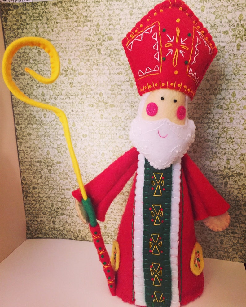 ST NICHOLAS ~ a PDF pattern for a hand embroidered felt St Nicholas ornament and free standing decoration