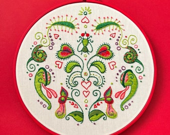 Die Fleischfresser ~ ein Original, Handstickerei PDF Muster, DIY Hoop Kunst von fleischfressenden Pflanzen