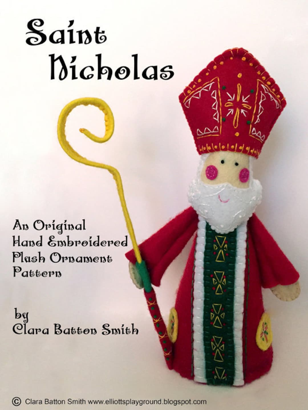 St Nicholas a PDF Pattern, Hand Embroidered Felt St Nicholas Ornament