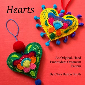 Folk Hearts ~ a PDF pattern for a hand embroidered felt Heart Ornament, DIY Decoration Instant Download