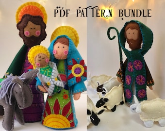 3 PDF Pattern Bundle ~ Nativity Mary & Baby Jesus, Joseph, Donkey, Shepherd and Sheep PDF Instant Download, DIY Free-Standing Nativity Set