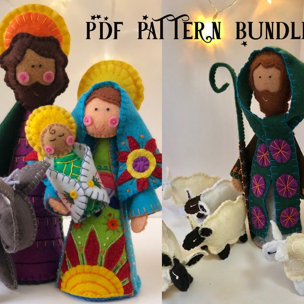 3 PDF Pattern Bundle ~ Nativity Mary & Baby Jesus, Joseph, Donkey, Shepherd and Sheep PDF Instant Download, DIY Free-Standing Nativity Set