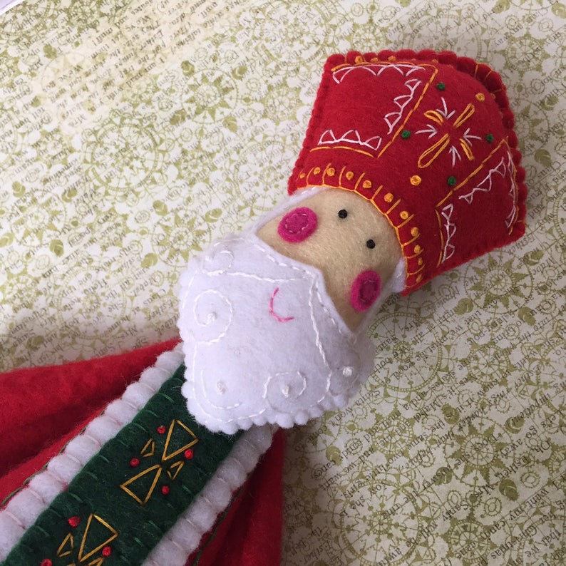 ST NICHOLAS ~ a PDF pattern for a hand embroidered felt St Nicholas ornament and free standing decoration