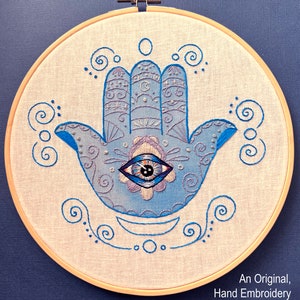 Hamsa Pattern ~ an Original, Hand Embroidery PDF Pattern, DIY Hoop Instant Download, Hand of Fatima, Hand of Miriam