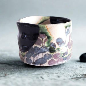 Kuro Oribe Matcha Bowl, Handmade Mino Ware Chawan, Japanese Black Glaze Pottery