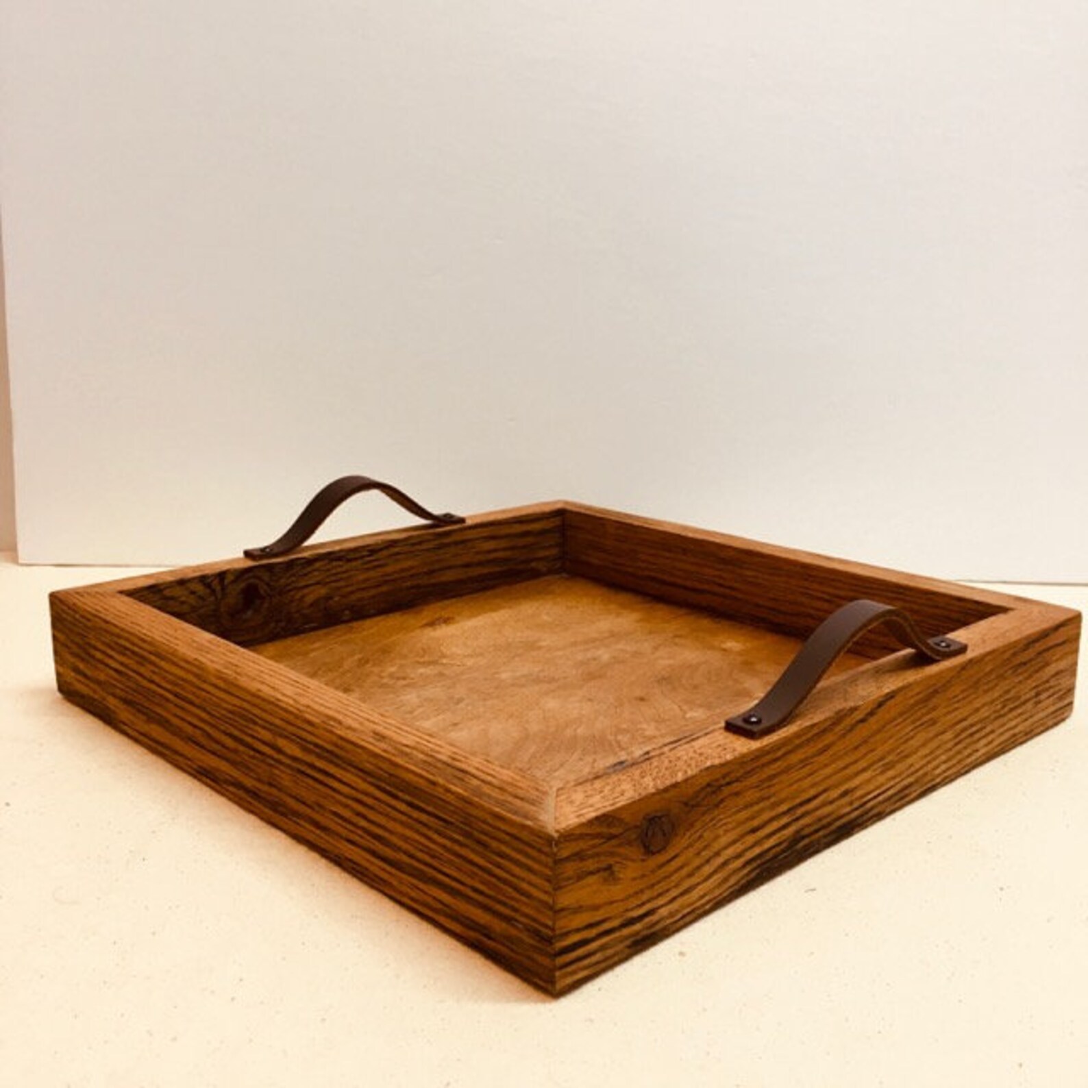 Hardwood Decorative Tray Leather Handles Oak Box Wedding Etsy