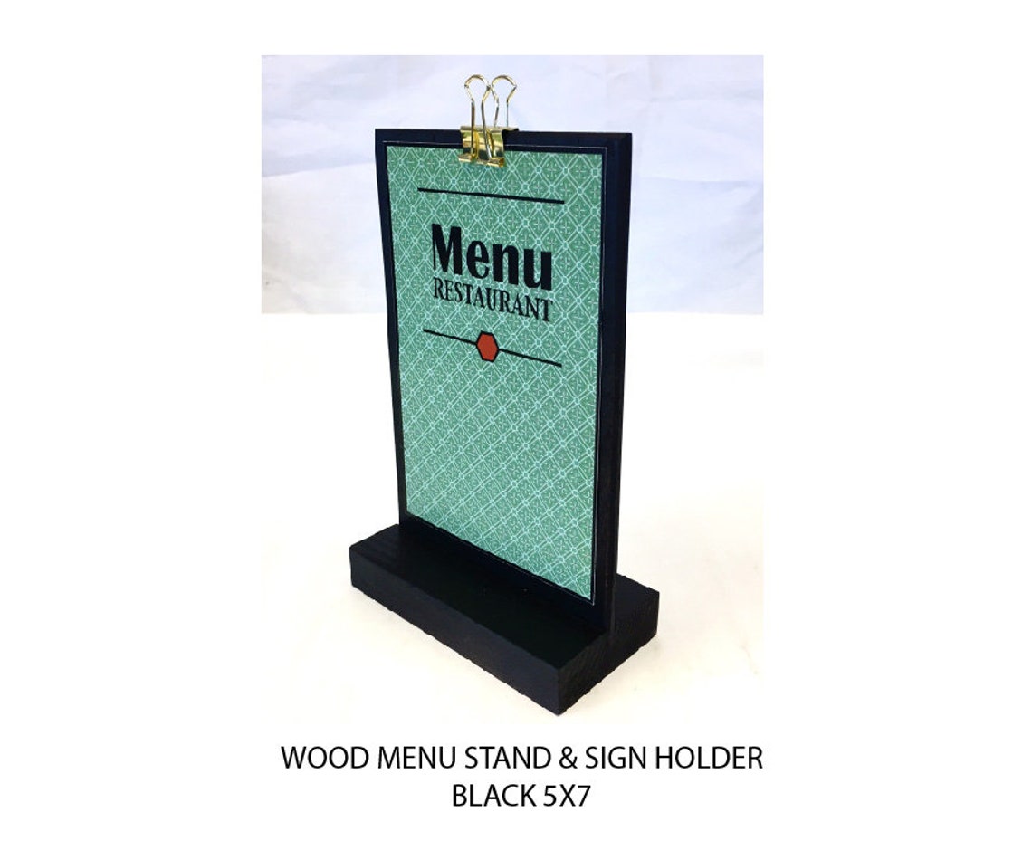 Black Wooden Clipboard Menu Stand 5x7 Signage Standing Etsy