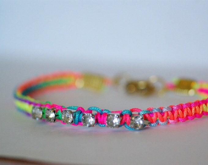 Neon Friendship Bracelet Multicolored With Rhinestones and Etsy