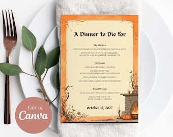 Editable Halloween Menu Template - Spooky Vintage Halloween Frame, October Menu Template, Edit in Canva, Vintage Halloween Dinner Menu