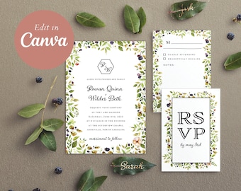 The Wilder Wedding Invitation and RSVP - Editable Canva Template - Easily edit your Invitation and RSVP Card for DIY couples