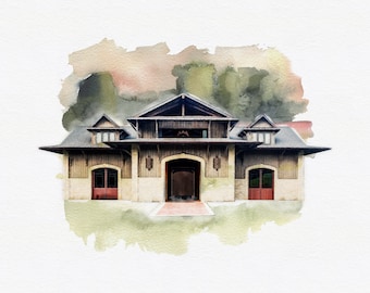 Stock Venue Illustration - Coach House at Zorro Kentucky Illustration for Wedding Stationery, Digital File for Info Cards, Guest Book Prints