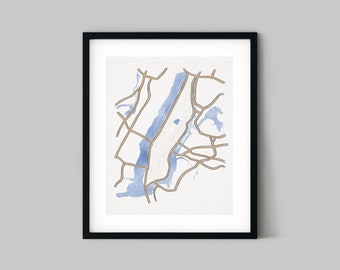 Minimal Watercolor Map of New York - Minimalistic Map Series, New York City Map Home Decor Print, Geographic Illustration Housewarming Gift