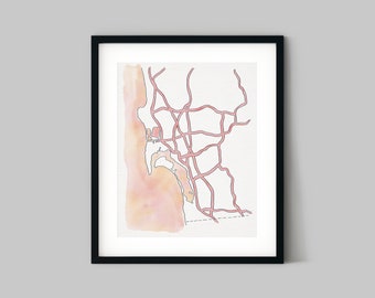 Minimal Watercolor Map of San Diego - Minimalistic Map Series San Diego City Map Home Decor Print, Geographic Illustration Housewarming Gift