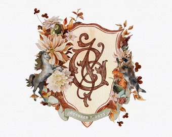 Deposit for Watercolor Crest - Fall Zodiac Pet Crest for Weddings, Gifts, Family Crest - Watercolor Art customized for your family heirloom