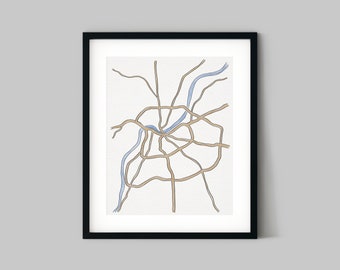 Minimal Watercolor Map of Louisville - Minimalistic Map Series Kentucky City Map Home Decor Print, Geographic Illustration Housewarming Gift