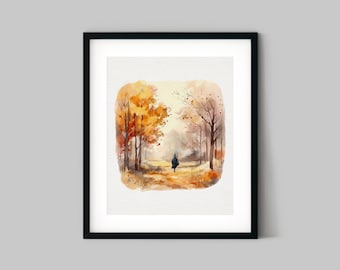 Autumn Scenes Series #4 - Cottage Goth Watercolor Series, Witchy Watercolor Style Home Decor, Fall Scenery Illustration Print, Housewarming