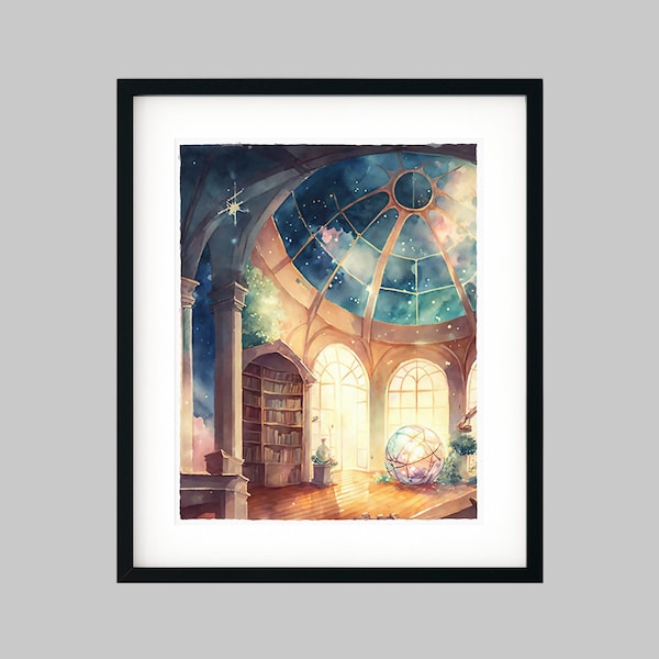 Twinkling Planetarium #4 Watercolor - Stars & Space Watercolor Series, Watercolor Style Home Decor, Library Illustration Print, Housewarming