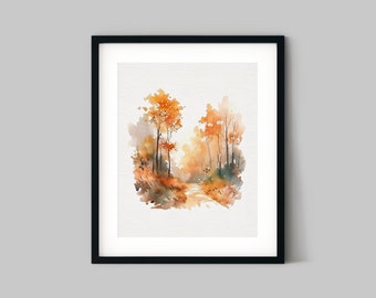 Autumn Scenes Series #3 - Cottage Goth Watercolor Series, Watercolor Style Home Decor, Fall Scenery Illustration Print, Housewarming