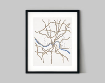 Minimal Watercolor Map of Cincinnati - Minimalistic Map Series, Cincinnati Map Home Decor Print, Geographic Illustration Housewarming Gift