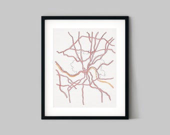 Minimal Watercolor Map of Cincinnati - Minimalistic Map Series, Cincinnati Map Home Decor Print, Geographic Illustration Housewarming Gift