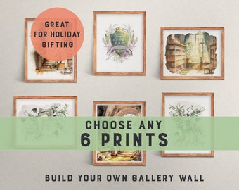 Pick your Own Gallery Wall Prints - Choose any 6 prints - Set of any 6 Artwork Prints, Watercolor Style Home Decor, Housewarming Gift