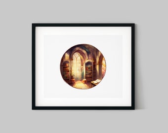 Evening in the Library #3 Watercolor Print - Book Lover Watercolor Series, Watercolor Style Home Decor, Illustration Print, Housewarming