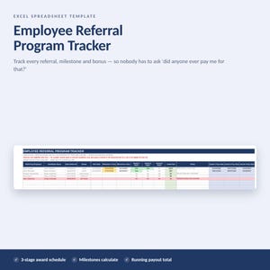 Employee Referral Program Tracker | Excel Template for Referral Bonus, Employee Rewards and Small Business HR