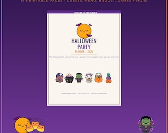Halloween-Partyplaner-Bundle – 14-seitige Vorlage zum Ausdrucken (US Letter + A4)